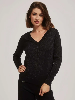 Sweter z metaliczną nitką i dekoltem w serek czarny Moodo