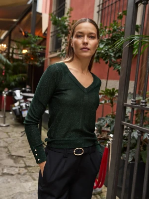 Sweter z metaliczną nitką zielony Moodo