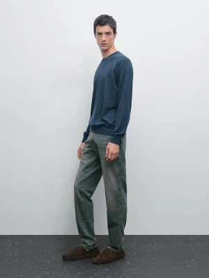 Sweter Z Mieszanki Bawełny I Jedwabiu - Niebieski - - Massimo Dutti - Mężczyzna