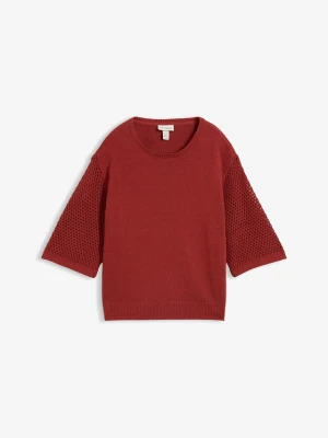 Sweter z mieszanki bawełny i lnu BonPrix czerwony