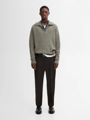 Sweter Z Mieszanki Bawełny Z Półgolfem - Norkowy - - Massimo Dutti - Mężczyzna