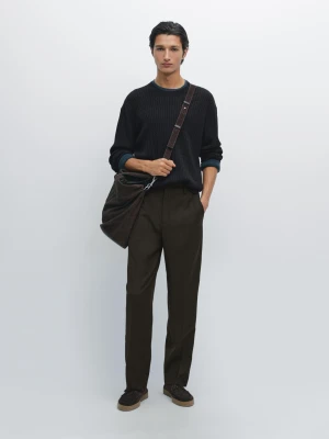 Sweter Z Mieszanki Bawełny Ze Splotem Warkoczowym - Granatowy - - Massimo Dutti - Mężczyzna
