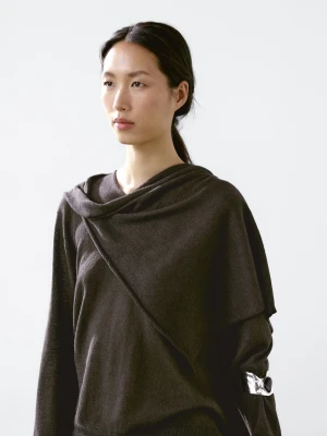 Sweter Z Mieszanki Lnu Z Ozdobnym Szalem - Brązowy - - Massimo Dutti - Kobieta