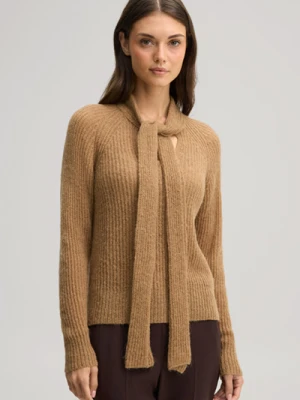 Sweter z mieszanki wełny alpaki z kokardką w kolorze camelowym JOOP!