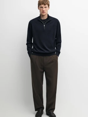 Sweter Z Mieszanki Wełny Merynosowej Z Półgolfem - Granatowy - Massimo Dutti - Male