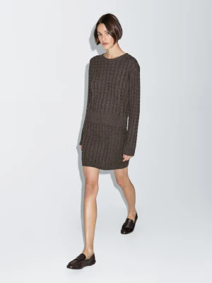 Sweter Z Mieszanki Wełny O Splocie Warkoczowym - Brązowy - - Massimo Dutti - Kobieta