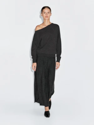 Sweter Z Mieszanki Wełny Z Asymetrycznym Dekoltem - Szary Antracytowy - - Massimo Dutti - Kobieta