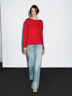 Sweter Z Mieszanki Wełny Z Dekoltem Łódką - Czerwony - - Massimo Dutti - Kobieta
