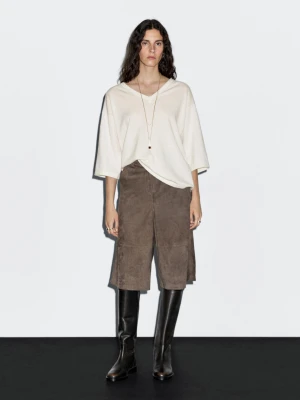 Sweter Z Mieszanki Wełny Z Dekoltem W Serek - Biały - - Massimo Dutti - Kobieta