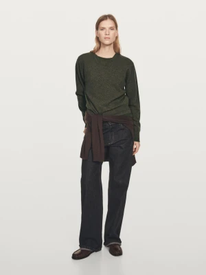 Sweter Z Mieszanki Wełny Z Dekoltem W Serek - Ziel Pop - - Massimo Dutti - Kobieta