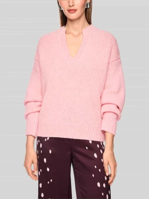 Sweter z mieszanki wełny z detalem z logo Marc Cain Różowawy