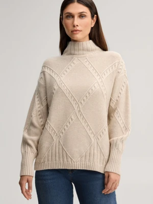 Sweter z mieszanki wełny z dodatkiem kaszmiru w kolorze greige o fakturze JOOP!
