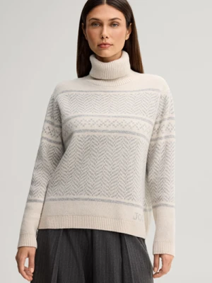 Sweter z mieszanki wełny z dodatkiem kaszmiru w kolorze szaro-beżowym z wzorem JOOP!