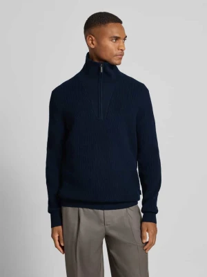 Sweter z mieszanki wełny z kołnierzem i detalem z logo Bugatti