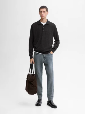 Sweter Z Mieszanki Wełny Z Kołnierzykiem Polo - Brudnoszary - - Massimo Dutti - Mężczyzna