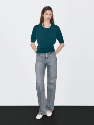 Sweter Z Mieszanki Wełny Z Krótkim Rękawem - Niebieskie - - Massimo Dutti - Kobieta