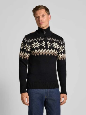 Sweter z mieszanki wełny z norweskim wzorem i kołnierzem zapinanym model ‘Myking’ Dale of Norway