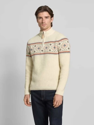 Sweter z mieszanki wełny z norweskim wzorem i kołnierzem zapinanym RAGMAN