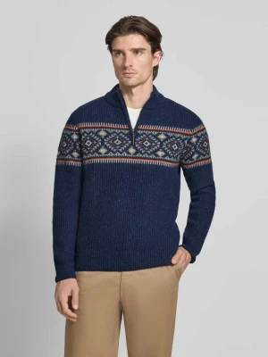 Sweter z mieszanki wełny z norweskim wzorem i kołnierzem zapinanym RAGMAN