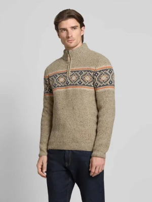 Sweter z mieszanki wełny z norweskim wzorem i kołnierzem zapinanym RAGMAN