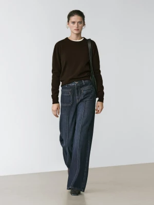 Sweter Z Mieszanki Wełny Z Okrągłym Dekoltem - Brązowy - - Massimo Dutti - Kobieta