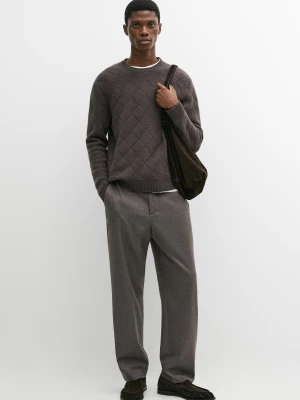 Sweter Z Dzianiny Z Mieszanki Wełny W Romby - Brązowy - Massimo Dutti - Male
