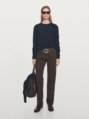 Sweter Z Mieszanki Wełny Z Okrągłym Dekoltem - Granatowy - - Massimo Dutti - Kobieta