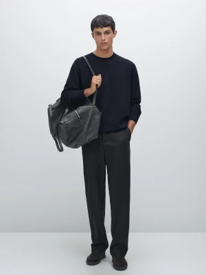 Sweter Z Mieszanki Wełny Z Okrągłym Dekoltem - Granatowy - - Massimo Dutti - Mężczyzna