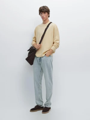 Sweter Z Mieszanki Wełny Z Okrągłym Dekoltem - Jasnożółty - - Massimo Dutti - Mężczyzna