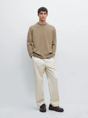Sweter Z Mieszanki Wełny Z Okrągłym Dekoltem - Khaki - - Massimo Dutti - Mężczyzna