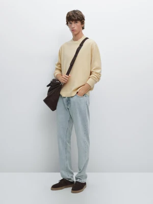 Sweter Z Mieszanki Wełny Z Okrągłym Dekoltem - Jasnożółty - - Massimo Dutti - Mężczyzna