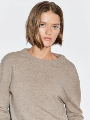 Sweter Z Mieszanki Wełny Z Okrągłym Dekoltem - Norkowy - - Massimo Dutti - Kobieta
