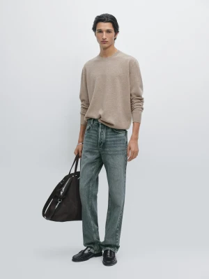 Sweter Z Mieszanki Wełny Z Okrągłym Dekoltem - Norkowy - - Massimo Dutti - Mężczyzna