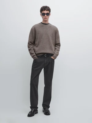 Sweter Z Mieszanki Wełny Z Okrągłym Dekoltem - Norkowy - - Massimo Dutti - Mężczyzna