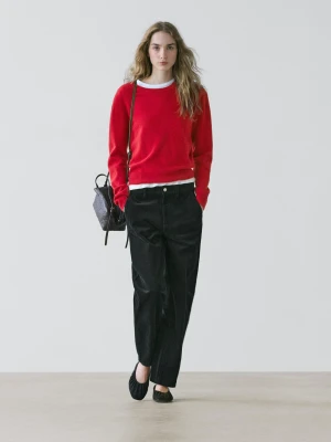 Sweter Z Mieszanki Wełny Z Okrągłym Dekoltem - Pomarańczowy - - Massimo Dutti - Kobieta