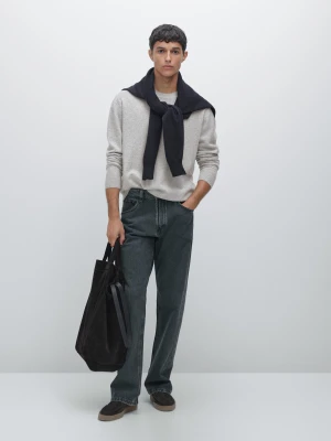 Sweter Z Mieszanki Wełny Z Okrągłym Dekoltem - Szary Melanżowy - - Massimo Dutti - Mężczyzna