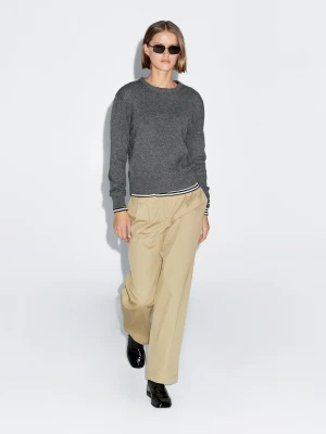 Sweter Z Mieszanki Wełny Z Okrągłym Dekoltem - Szary Średni - - Massimo Dutti - Kobieta