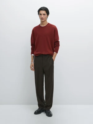 Sweter Z Mieszanki Wełny Z Okrągłym Dekoltem - Terakota - - Massimo Dutti - Mężczyzna
