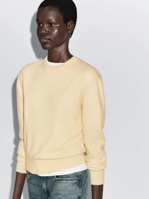 Sweter Z Mieszanki Wełny Z Okrągłym Dekoltem - Waniliowy - - Massimo Dutti - Kobieta
