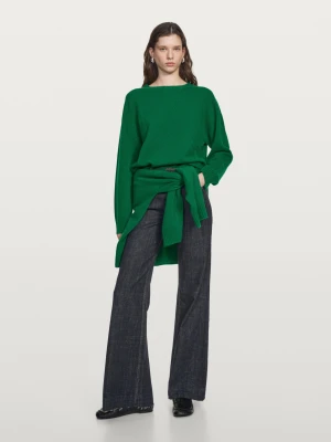 Sweter Z Mieszanki Wełny Z Okrągłym Dekoltem - Zielony - - Massimo Dutti - Kobieta