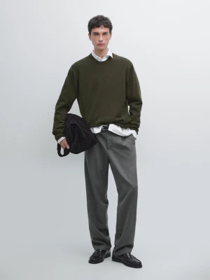 Sweter Z Mieszanki Wełny Z Okrągłym Dekoltem - Zielony - - Massimo Dutti - Mężczyzna