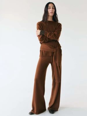 Sweter z mieszanki wełny z ozdobnym węzełkiem karmelowy brąz - Kobieta - - MANGO