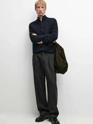 Sweter Z Mieszanki Wełny Z Półgolfem - Granatowy - Massimo Dutti - Male