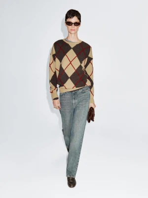 Sweter Z Mieszanki Wełny Z Rombem - Wielbłądzi - - Massimo Dutti - Kobieta