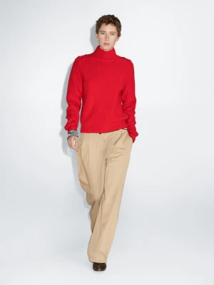 Sweter Z Mieszanki Wełny Ze Zdobieniami Na Ramionach - Czerwony - - Massimo Dutti - Kobieta