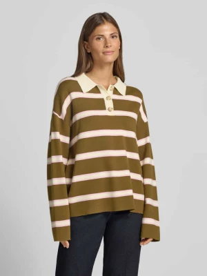 Sweter z mieszanki wiskozy z kołnierzykiem polo model 'ISABELL' Y.A.S Oliwkowy