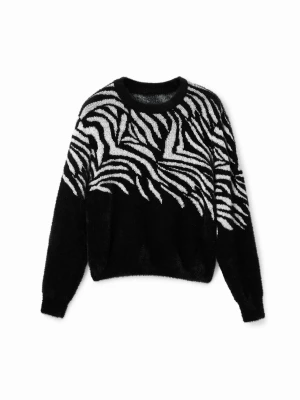 Sweter z motywem zebry ze sztucznego futra Desigual