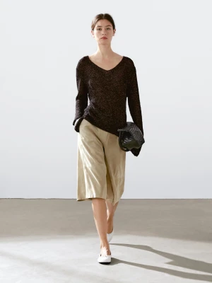 Sweter Z Muliny Z Mieszanki Bawełny - Brązowy - - Massimo Dutti - Female