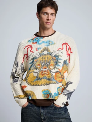 Sweter z nadrukiem Japonia Desigual biały