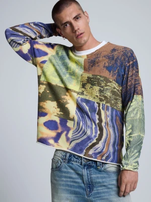 Sweter z nadrukiem patchworkowym Desigual zielony